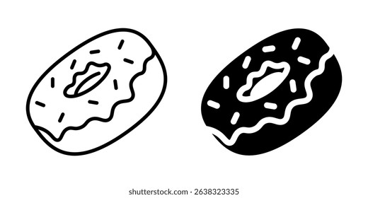 Donut icon with sprinkles. Line and silhouette style.