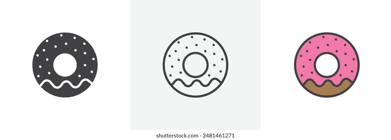 Donut icon symbol collection on white background.