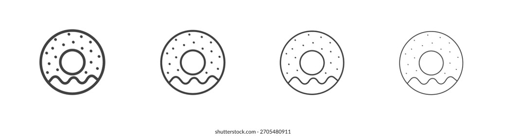 Colección de Vector de icono de donut, Plantilla de logotipo de ilustración en estilo de trazos editables de línea delgada de moda.