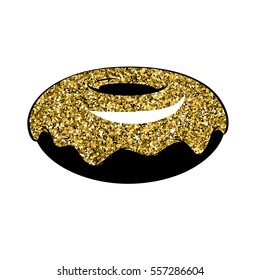 Donut icon vector illustration. Simple flat style. Golden confetti glaze on top.