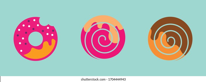 Donut icon vector set isolated on a blue background. Donut collection. 