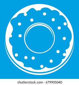 Donut icon white isolated on blue background vector illustration