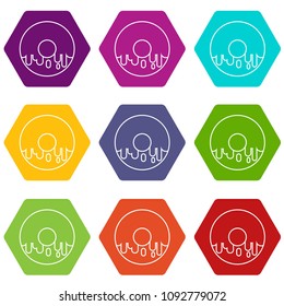 Donut icons 9 set coloful isolated on white for web