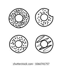 donut icons set black on white background