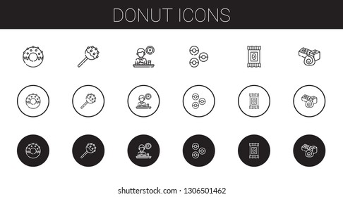 donut icons set. Collection of donut with cake pop, breakfast, donuts, candy, chocolate. Editable and scalable donut icons.