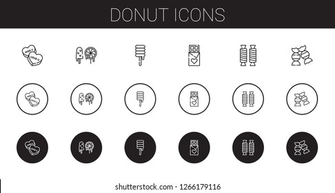 donut icons set. Collection of donut with candy, sweets, sweet, chocolate. Editable and scalable donut icons.