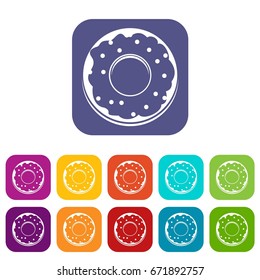 Donut icons set vector illustration in flat style In colors red, blue, green and other