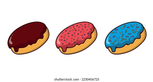 diseño de ilustraciones de donut con diversos ingredientes y sabores