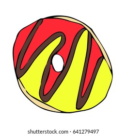 Donut illustration. Doodle style. Design icon, print, logo, poster, symbol, decor, textile, paper, card. 