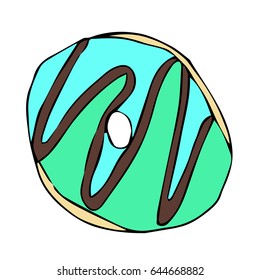 Donut illustration. Doodle style. Design icon, print, logo, poster, symbol, decor, textile, paper, card. 