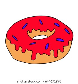 Donut illustration. Doodle style. Design icon, print, logo, poster, symbol, decor, textile, paper, card. 