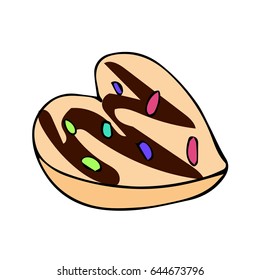 Donut illustration. Doodle style. Design icon, print, logo, poster, symbol, decor, textile, paper, card. 