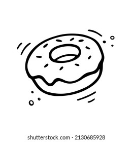 Donut Illustration. Hand Drawn Sketch Of Doughnut. Fast Food Illustration In Doodle Style.