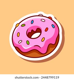 Donut illustration vector. Cartoon donut sticker