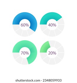 Donut infographic chart design template set. Progress indicator. Loading time. Percentage levels. Visual data presentation. Editable circular diagrams collection. Myriad Pro-Bold, Regular fonts used