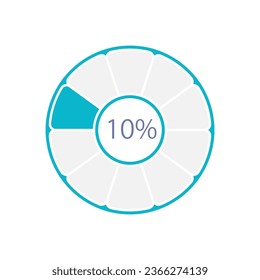 Donut infographic chart design template with sections. Ten percentage. Sales part. Editable radial infochart with success level. Visual data presentation. Myriad Pro-Bold, Regular fonts used