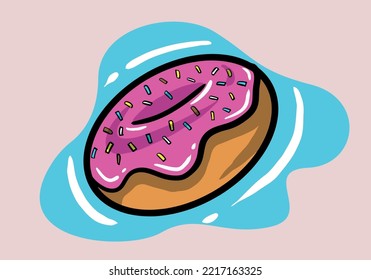 Donut isolated on a background. Cute, colorful and shiny donut with pink glaze and multicolored powder. 