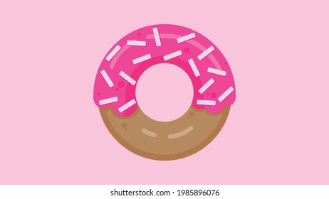 Donut isolated on a pastel colored background. Cute, colorful and glossy donuts with pink glaze and white powder. Simple modern design. ESP8 vector illustration