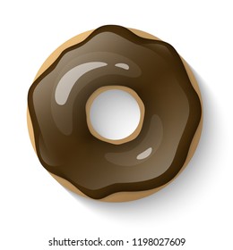 Donut isolated on a white background. Cute, colorful and glossy donuts with chocolate glaze and powder. Simple modern design. Realistic vector illustration.