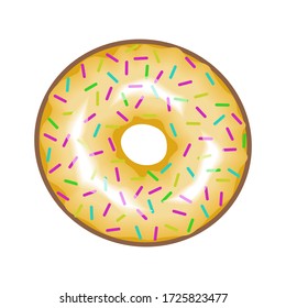 Donut isolated on a white background. A beautiful, tasty, glossy donut with yellow icing. Realistic vector illustration.
