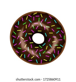 Donut isolated on a white background. A beautiful, tasty, glossy donut with chocolate icing. Realistic vector illustration.
