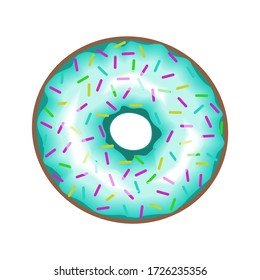 Donut isolated on a white background. A beautiful, tasty, glossy donut with blue icing. Realistic vector illustration.