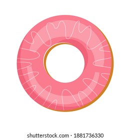 Donut isolated on a white background. With strawberry glaze, pink color. Simple modern design. Realistic vector illustration.