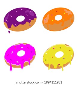 Donut isolated on a white background. Different type of donuts. Cute, colorful and glossy donut set vector illustration