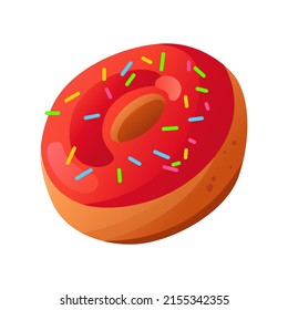 Donut isolated on white background. Colorful and glossy donuts with red glaze. Simple modern design.Vector cute Illustration in cartoon style.