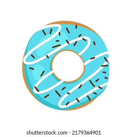 Donut isolated on white background. Glazed doughnut for menu design. Flat vector illustration, top view