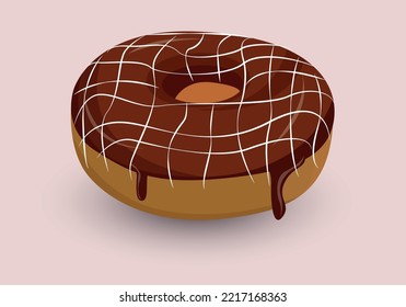 No te aísles con un fondo blanco. Un donut muy agradable, colorido y luminoso, con acristalamiento de cacao y crema blanca. Diseño sencillo y moderno. Ilustración vectorial realista.