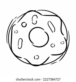 Donut isolated on white background. Vector illustration in a doodle style. Line art. 