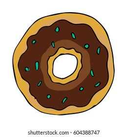 Donut isolated on white background illustration.  doodle style. Line art. Perfect for restaurant menu design, cafe, kitchen, web site, print on the cloth. Appetizing food image