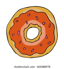 Donut isolated on white background illustration.  doodle style. Line art. Perfect for restaurant menu design, cafe, kitchen, web site, print on the cloth. Appetizing food image