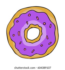 Donut isolated on white background illustration.  doodle style. Line art. Perfect for restaurant menu design, cafe, kitchen, web site, print on the cloth. Appetizing food image