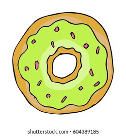 Donut isolated on white background illustration. doodle style. Line art. Perfect for restaurant menu design, cafe, kitchen, web site, print on the cloth. Appetizing food image