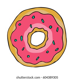 Donut isolated on white background illustration. doodle style. Line art. Perfect for restaurant menu design, cafe, kitchen, web site, print on the cloth. Appetizing food image