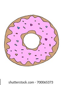 Donut isolated on white background illustration. Vector illustration in a doodle style. Line art. Perfect for restaurant menu design, cafe, kitchen, web site, print on the cloth. Appetizing food image