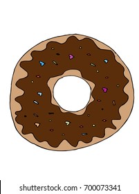 Donut isolated on white background illustration. Vector illustration in a doodle style. Line art. Perfect for restaurant menu design, cafe, kitchen, web site, print on the cloth. Appetizing food image