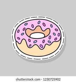 Donut isolated vector illustration. Design for embroidery, sticker or pin