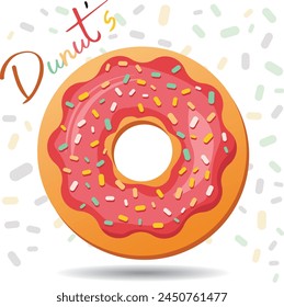 Donut isolated white background, an illustration of donuts with pink frosting and sprinkles.