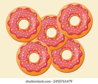 Donut isolated white background, an illustration of donuts with pink frosting and sprinkles.