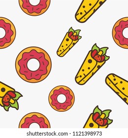 Donut and kebab fast food pattern design vector.