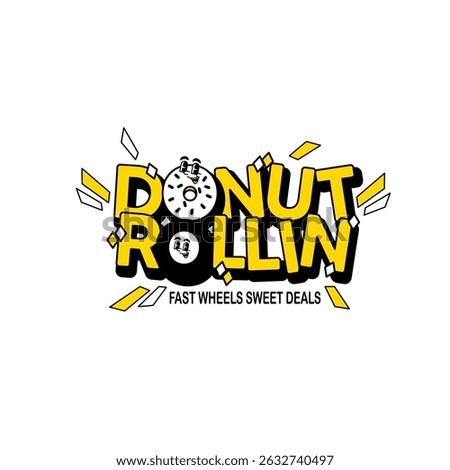 Donut label cute retro cartoon vector hand drawn 