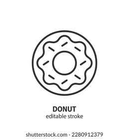 Donut line icon. Bakery outline vector symbol. Editable stroke.