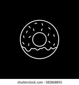 Donut line icon, food & drink elements, sweets sign, a linear pattern on a black background, eps 10.