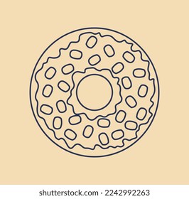 Donut line icon. Minimalistic creativity and art, stylish poster or banner for website. Sweet and flour products, dessert or delicacy. Menu for cafe or restaurant. Cartoon flat vector illustration
