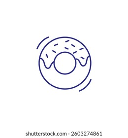 Donut line icon with sprinkles in vector format.