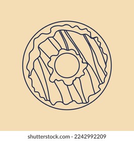 Donut line icon. Sweetness, dessert and delicacy. Flour and sweet products. Cafe or restaurant menu. Minimalistic graphic element for website, poster or banner. Cartoon flat vector illustration