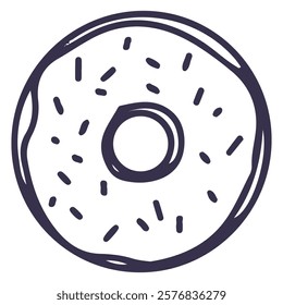 Donut line illustration. Hand drawn outline dessert isolated on white. Yummy icon